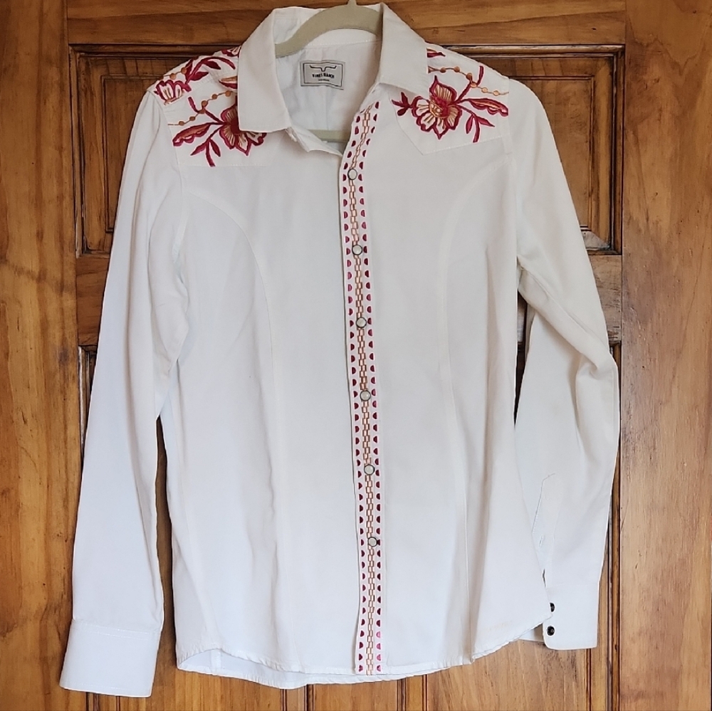 Kimes Ranch White Shirt with Red Embroidery